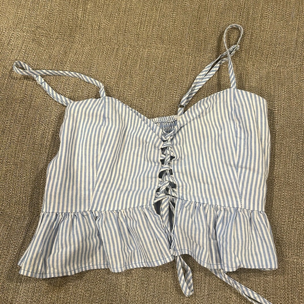 Blue and White Cropped Tank
